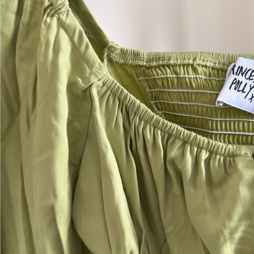 Princess Polly Light Olive Green Cropped Peasant Top with Balloon Sleeves - Picture 3 of 4